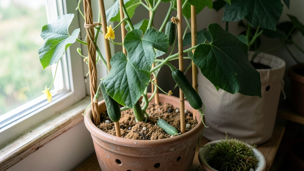 Indoor Cucumber Trellis: Space-Saving Vertical Garden for Bushy Vines